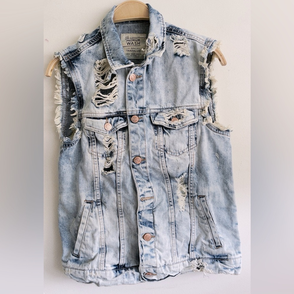 Zara TRF Destroyed denim vest with pockets